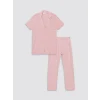 LCW DREAM PEMBE Gömlek Yaka Düz Kısa Kollu Kadın Pijama Takımı