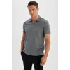 Defacto C5586 Gri New Regular Fit Fermuarlı Kısa Kollu Polo Basic Tişört