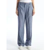 LCW Vision LACİVERT Standart Fit Çizgili Keten Karışımlı Kadın Pantolon