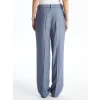 LCW Vision LACİVERT Standart Fit Çizgili Keten Karışımlı Kadın Pantolon