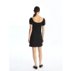 LCW Vision SİYAH Kayık Yaka Düz Kısa Kollu Kadın Elbise