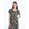 LCW Grace SİYAH Bisiklet Yaka Desenli Kısa Kollu Kadın Elbise