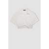 Defacto C7799 Ekru Crop Gömlek Yaka Twill Kısa Kollu Bluz