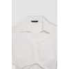 Defacto C7799 Ekru Crop Gömlek Yaka Twill Kısa Kollu Bluz