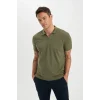 Defacto C5586 Haki New Regular Fit Fermuarlı Kısa Kollu Basic Düz Polo Tişört