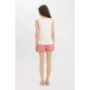 Defacto B8740 Kırmızı Fall in Love Pijama Takım Disney Mickey & Minnie Atlet Şort Beli Lastikli Alt