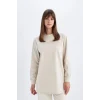 Defacto D0410 Bej Oversize Geniş Kalıp Basic Düz Sweatshirt Tunik