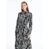LCWAIKIKI Classic SİYAH Çiçekli Uzun Kollu Kadın Gömlek Elbise