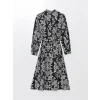 LCWAIKIKI Classic SİYAH Çiçekli Uzun Kollu Kadın Gömlek Elbise