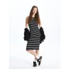 LCW Vision SİYAH Bisiklet Yaka Çizgili Kadın Elbise