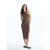 XSIDE KAHVERENGİ Kadın Halter Yaka Düz Bodycon Elbise