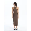 XSIDE KAHVERENGİ Kadın Halter Yaka Düz Bodycon Elbise