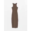 XSIDE KAHVERENGİ Kadın Halter Yaka Düz Bodycon Elbise