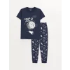 LCW Kids LACİVERT Bisiklet Yaka Baskılı Kısa Kollu Erkek Çocuk Pijama Takımı