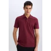 Defacto C1293 Bordo New Regular Fit Kısa Kollu Basic Düz Polo Tişört