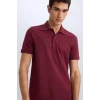 Defacto C1293 Bordo New Regular Fit Kısa Kollu Basic Düz Polo Tişört