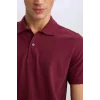 Defacto C1293 Bordo New Regular Fit Kısa Kollu Basic Düz Polo Tişört