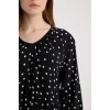 Defacto E8302 Siyah Regular Fit Desenli V Yaka Uzun Kollu Maxi Elbise