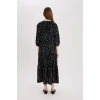 Defacto E8302 Siyah Regular Fit Desenli V Yaka Uzun Kollu Maxi Elbise