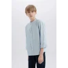 Defacto Z1035 Mavi Erkek Çocuk 23 Nisan Çocuk Bayramı Dik Yaka Keten Görünümlü Uzun Kollu Basic Düz Gömlek