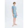 Defacto E0157 Mavi Erkek Çocuk Pijama Takımı Baskılı Kısa Kollu Üst Şort