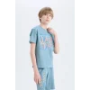 Defacto E0157 Mavi Erkek Çocuk Pijama Takımı Baskılı Kısa Kollu Üst Şort