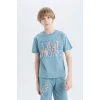 Defacto E0157 Mavi Erkek Çocuk Pijama Takımı Baskılı Kısa Kollu Üst Şort