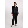 Defacto C9444 Siyah Fall in Love Pijama Takımı Saten Uzun Kollu Pijama Üstü Uzun Esnek Belil Pijama Altı
