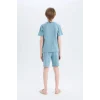 Defacto E0157 Mavi Erkek Çocuk Pijama Takımı Baskılı Kısa Kollu Üst Şort