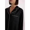 Defacto C9444 Siyah Fall in Love Pijama Takımı Saten Uzun Kollu Pijama Üstü Uzun Esnek Belil Pijama Altı
