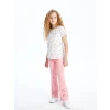 LCW Kids PEMBE Beli Lastikli Çiçekli İspanyol Paça Kız Çocuk Tayt