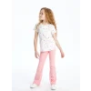 LCW Kids PEMBE Beli Lastikli Çiçekli İspanyol Paça Kız Çocuk Tayt