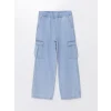 LCW Kids İNDİGO Beli Lastikli Wideleg Kız Çocuk Kargo Jean Pantolon