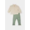 Defacto E5317 Ekru Erkek Bebek 2li Takım Uzun Kollu Gömlek Beli Lastikli Pantolon
