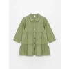 LCW Kids YEŞİL Gömlek Yaka Uzun Kollu Kız Bebek Elbise