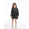 LCW Kids SİYAH Bisiklet Yaka Uzun Kollu Desenli Kız Bebek Elbise