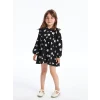 LCW Kids SİYAH Bisiklet Yaka Uzun Kollu Desenli Kız Bebek Elbise