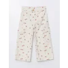 LCW Kids EKRU Beli Lastikli Çiçekli Kız Bebek Kargo Pantolon