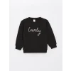 LCW Kids SİYAH Bisiklet Yaka Baskılı Kız Bebek Sweatshirt 2li