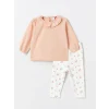 LCW baby PEMBE Bebe Yaka Uzun Kollu Baskılı Kız Bebek Bluz ve Tayt 2li Takım