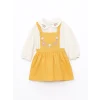 LCW Kids EKRU Bebe Yaka Uzun Kollu Kız Bebek Tişört ve Salopet Elbise 2li Takım