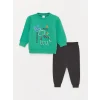 LCW baby YEŞİL Bisiklet Yaka Baskılı Erkek Bebek Sweatshirt ve Eşofman Alt 2li