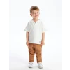 LCW Kids EKRU Polo Yaka Kısa Kollu Erkek Bebek Tişört ve Pantolon 2li Takım