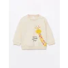LCW baby BEJ Bisiklet Yaka Uzun Kollu Baskılı Erkek Bebek Sweatshirt ve Eşofman Altı 2li Takım
