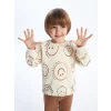 LCW Kids BEJ Bisiklet Yaka Uzun Kollu Baskılı Erkek Bebek Sweatshirt ve Eşofman Altı 2li Takım