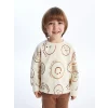 LCW Kids BEJ Bisiklet Yaka Uzun Kollu Baskılı Erkek Bebek Sweatshirt ve Eşofman Altı 2li Takım