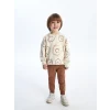 LCW Kids BEJ Bisiklet Yaka Uzun Kollu Baskılı Erkek Bebek Sweatshirt ve Eşofman Altı 2li Takım