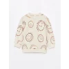 LCW Kids BEJ Bisiklet Yaka Uzun Kollu Baskılı Erkek Bebek Sweatshirt ve Eşofman Altı 2li Takım