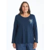 LCW Grace İNDİGO Bisiklet Yaka Nakışlı Kadın Bluz