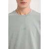 Defacto D5508 Gri Boxy Fit Bisiklet Yaka Baskılı Kısa Kollu Ağır Kumaş Tişört